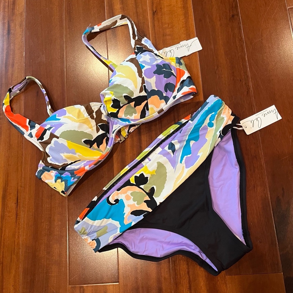New NWT Anne Cole Multi Bikini Set Floral Print Two Piece Swim Size 34C 36B / M